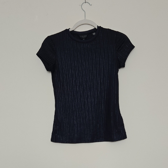 Ted Baker London Tops - Ted Baker London Navy Metallic Ribbed Short Sleeve Tee S Size 0